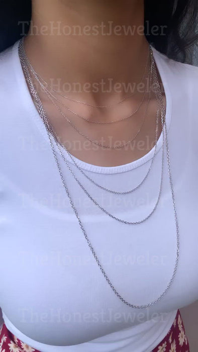 14K White Gold Dainty Diamond-Cut Cable Chain Necklace – 16, 18, 20, Or 24 Inch – Made In Italy