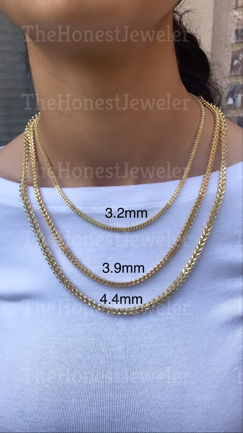 PY BLING Solid Stainless Steel Franco Link Chain Necklace – 2.5mm Or 4mm Width, 18\"-26\", Yellow Gold Plated